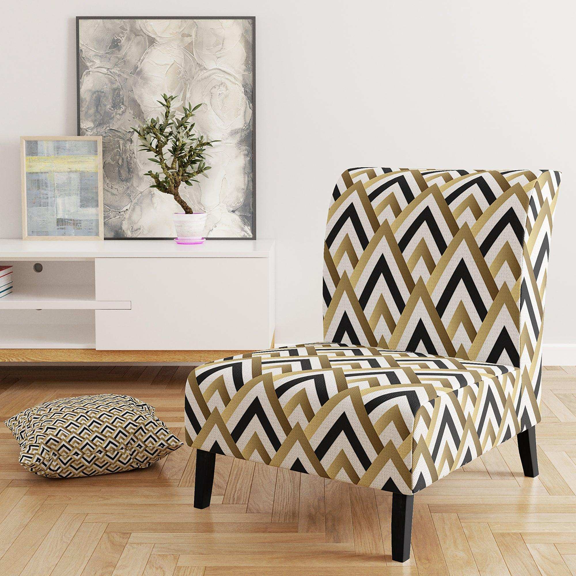 Gold black and white triangle Mid-Century Accent Chair