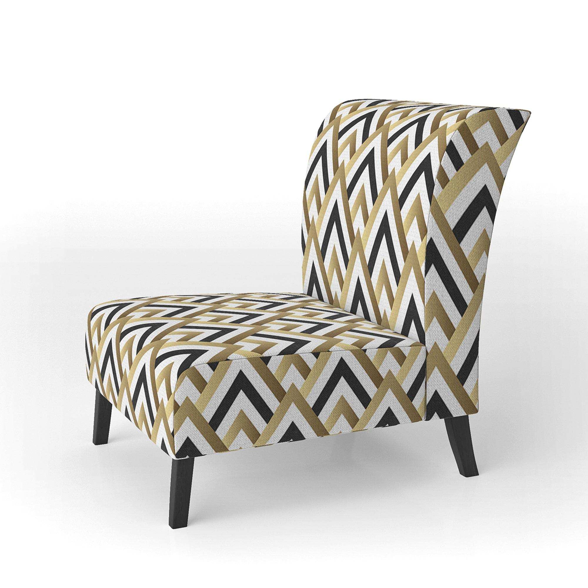 Gold black and white triangle Mid-Century Accent Chair