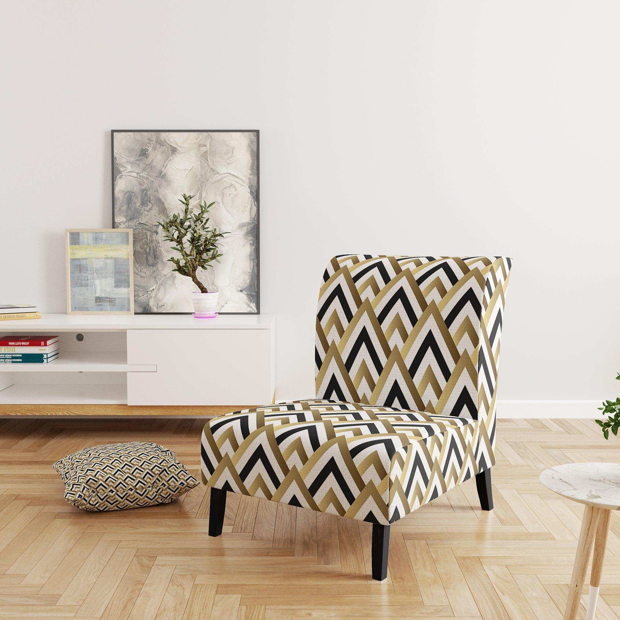 Gold black and white triangle Mid-Century Accent Chair