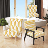 Gold And White Geometric Pattern I Mid-Century Accent Chair