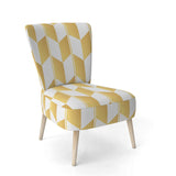 Gold And White Geometric Pattern I Mid-Century Accent Chair