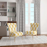 Gold And White Geometric Pattern I Mid-Century Accent Chair