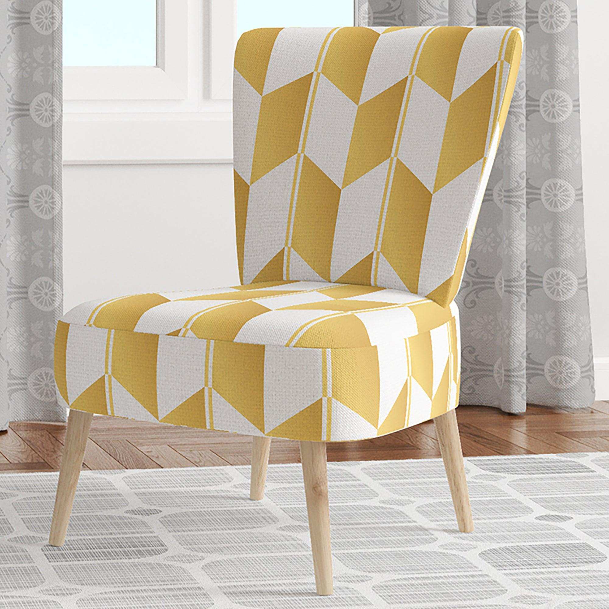 Gold And White Geometric Pattern I Mid-Century Accent Chair