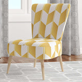 Gold And White Geometric Pattern I Mid-Century Accent Chair