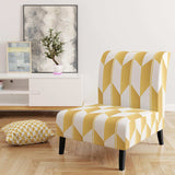 Gold And White Geometric Pattern I Mid-Century Accent Chair
