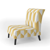 Gold And White Geometric Pattern I Mid-Century Accent Chair