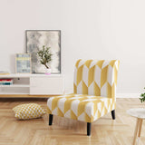 Gold And White Geometric Pattern I Mid-Century Accent Chair