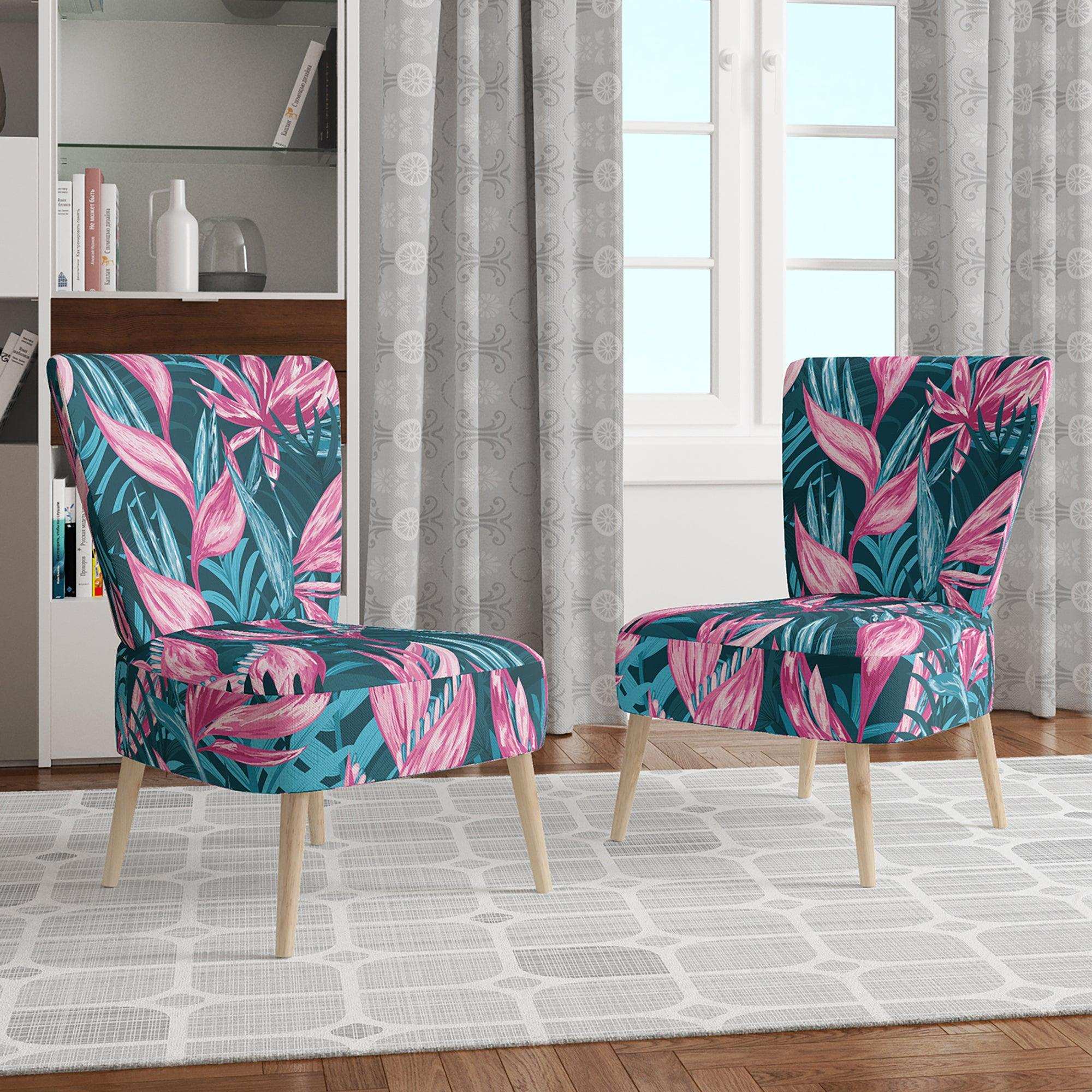 Handdrawn Tropical Flowers Mid-Century Accent Chair