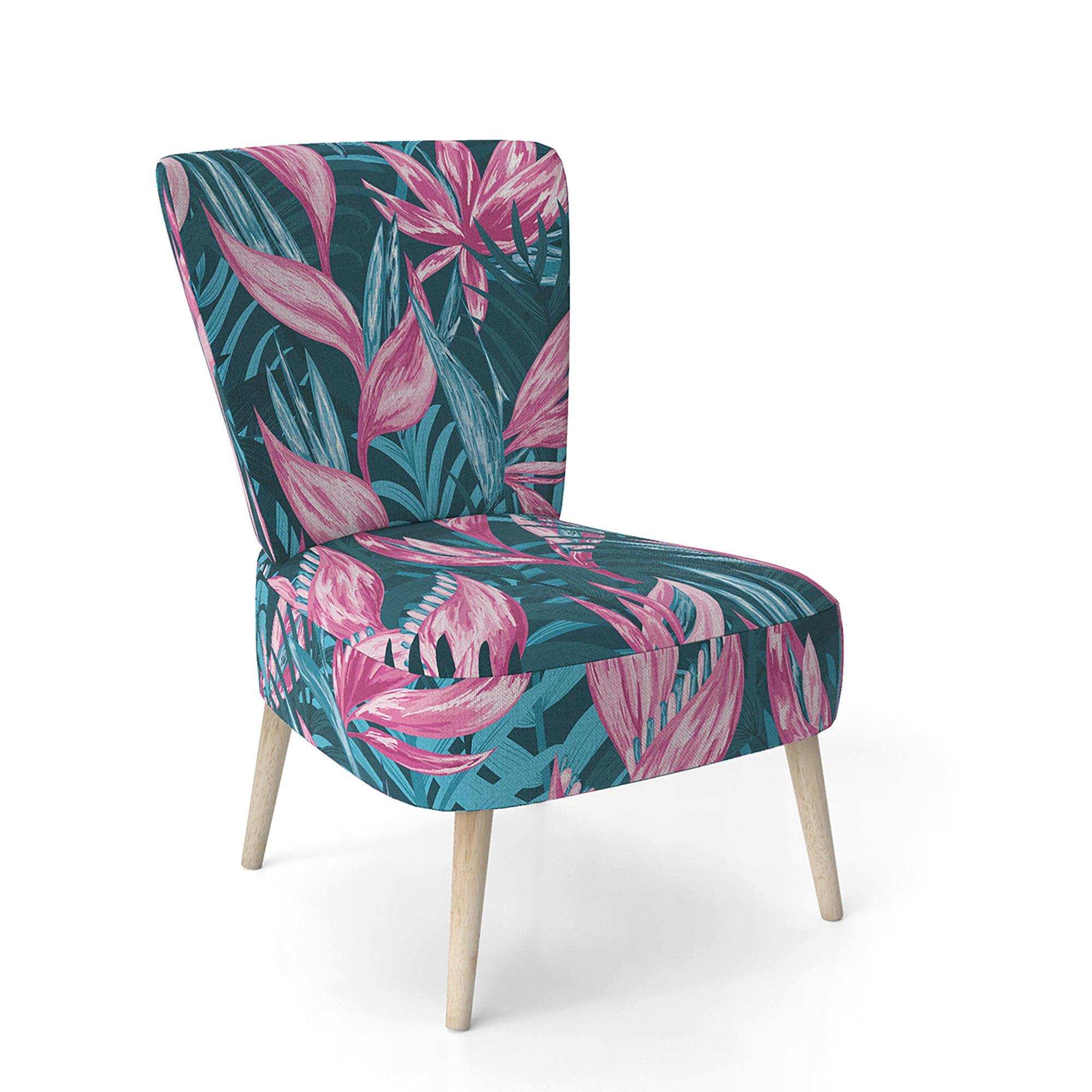 Handdrawn Tropical Flowers Mid-Century Accent Chair
