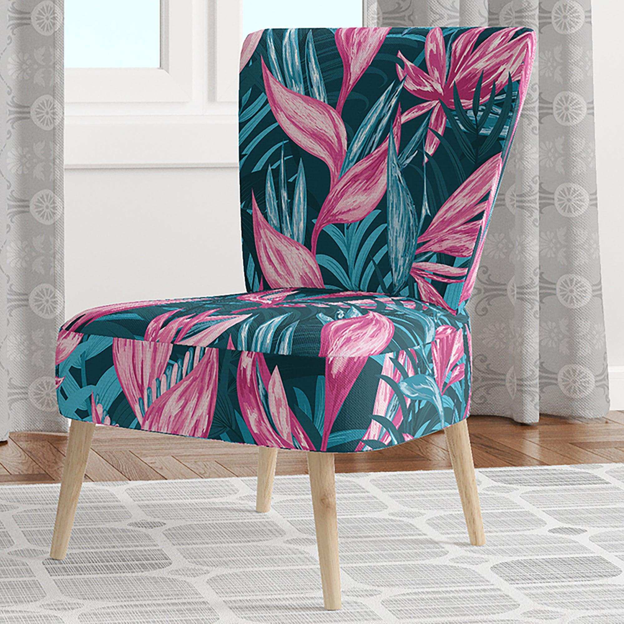 Handdrawn Tropical Flowers Mid-Century Accent Chair