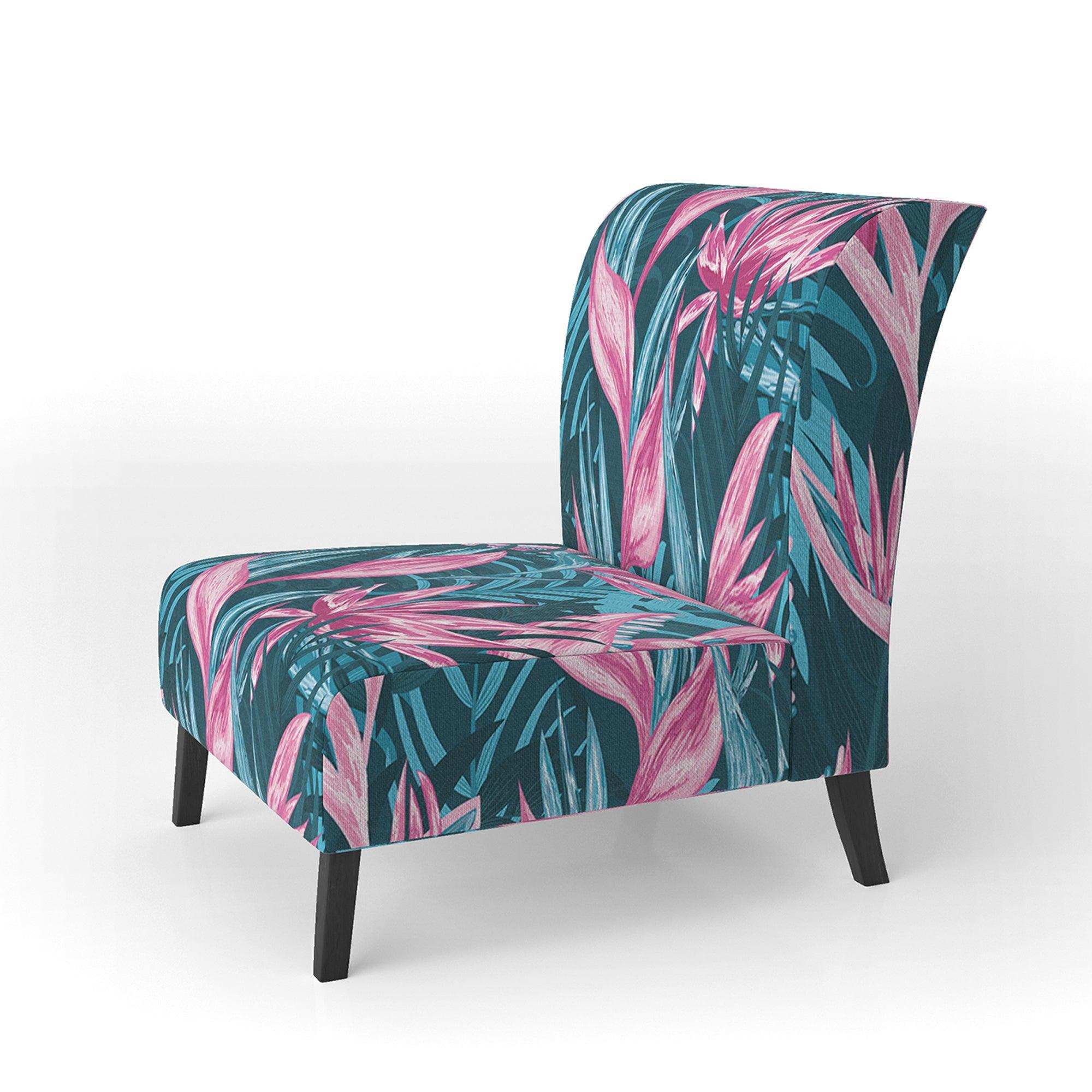 Handdrawn Tropical Flowers Mid-Century Accent Chair