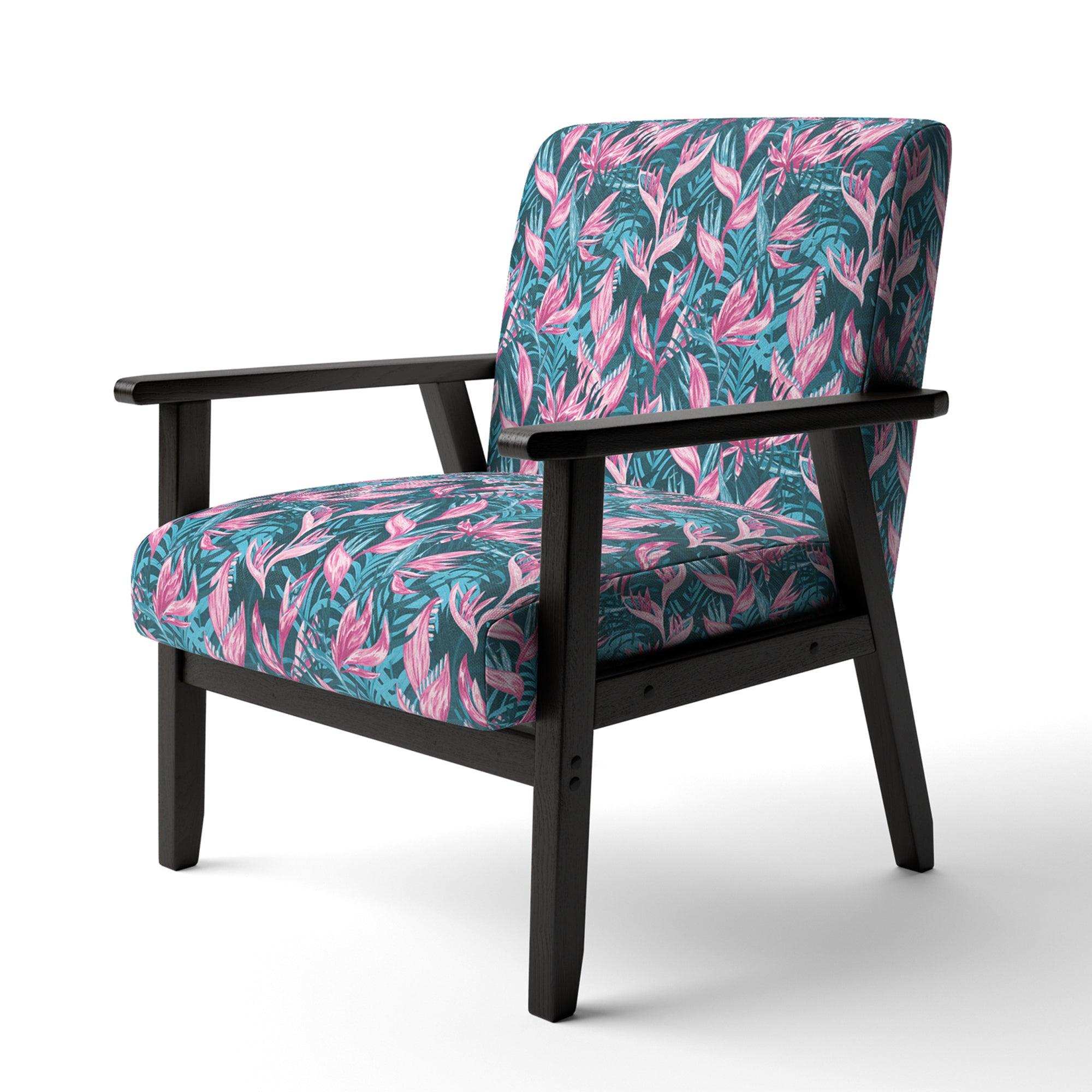 Handdrawn Tropical Flowers Mid-Century Accent Chair