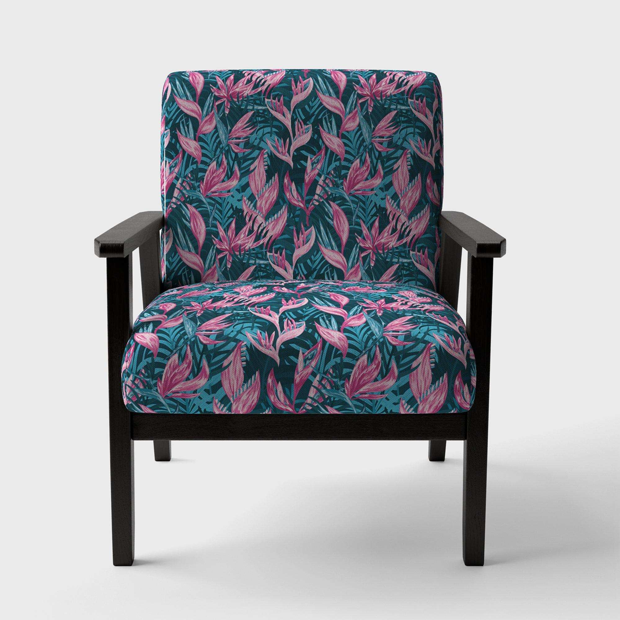 Handdrawn Tropical Flowers Mid-Century Accent Chair
