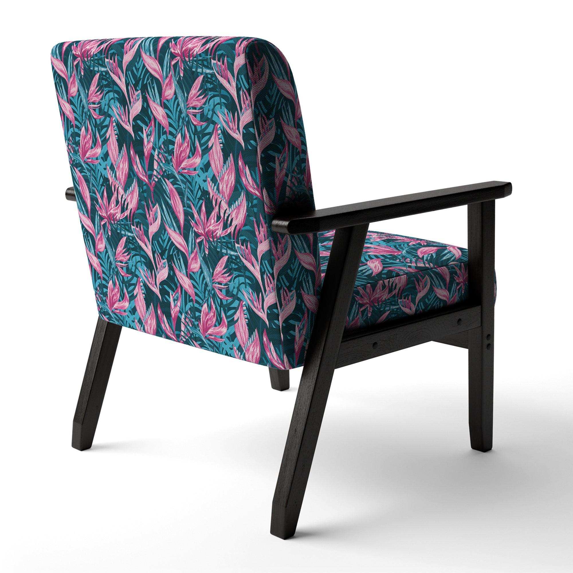Handdrawn Tropical Flowers Mid-Century Accent Chair