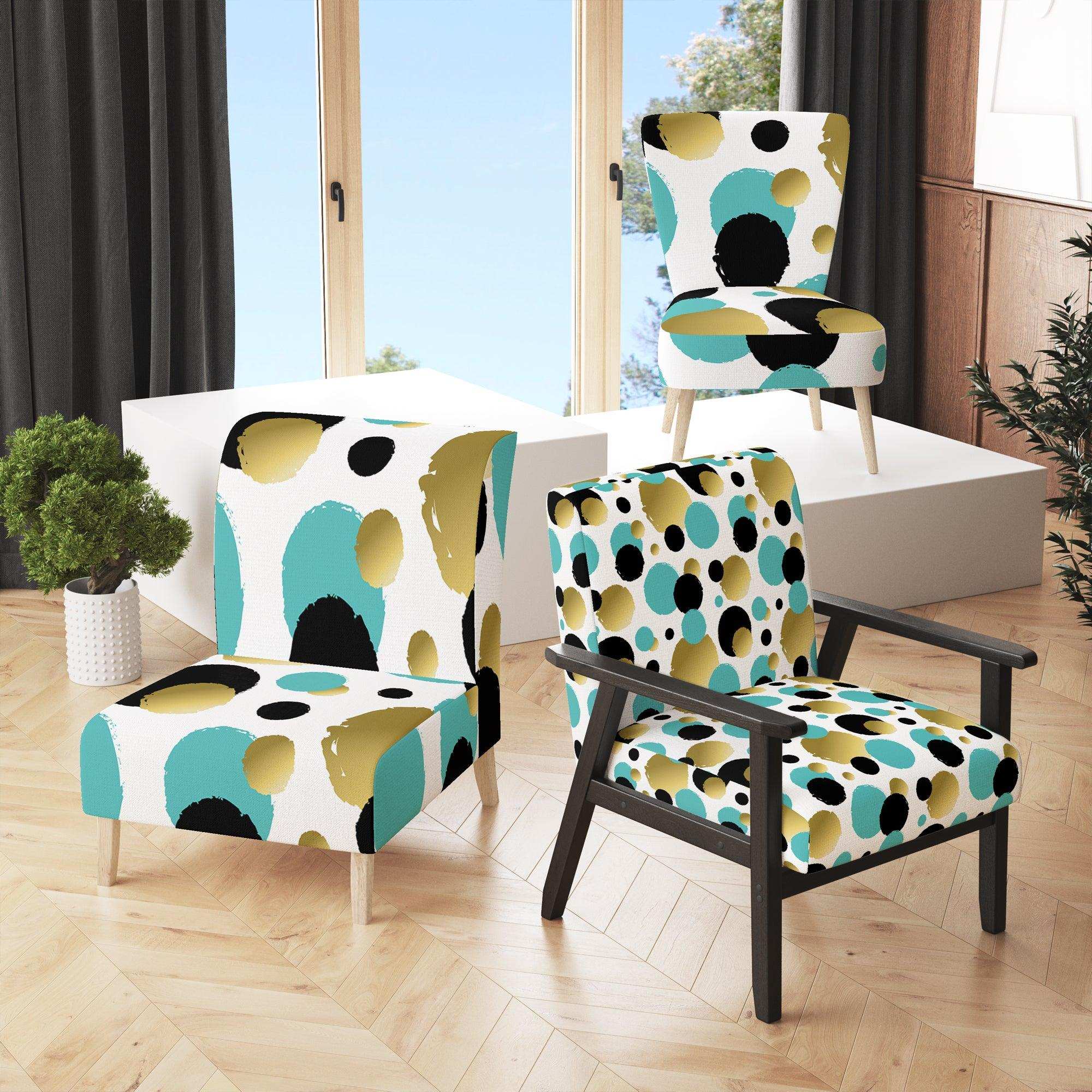 Gold And Blue Circles Mid-Century Accent Chair
