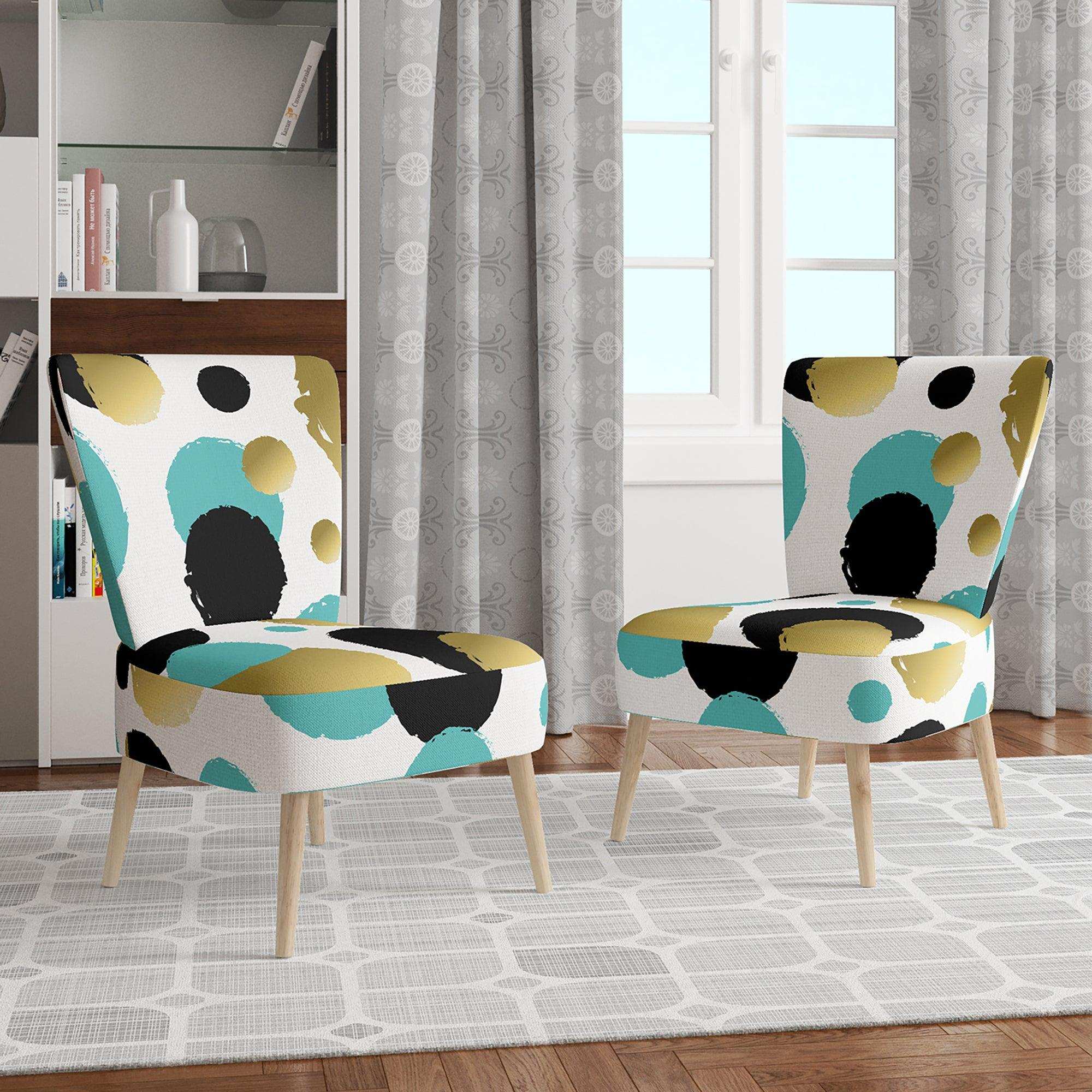 Gold And Blue Circles Mid-Century Accent Chair
