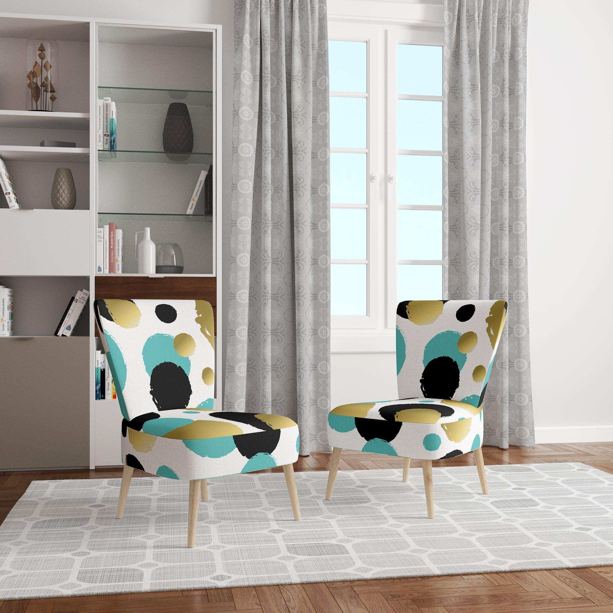 Gold And Blue Circles Mid-Century Accent Chair