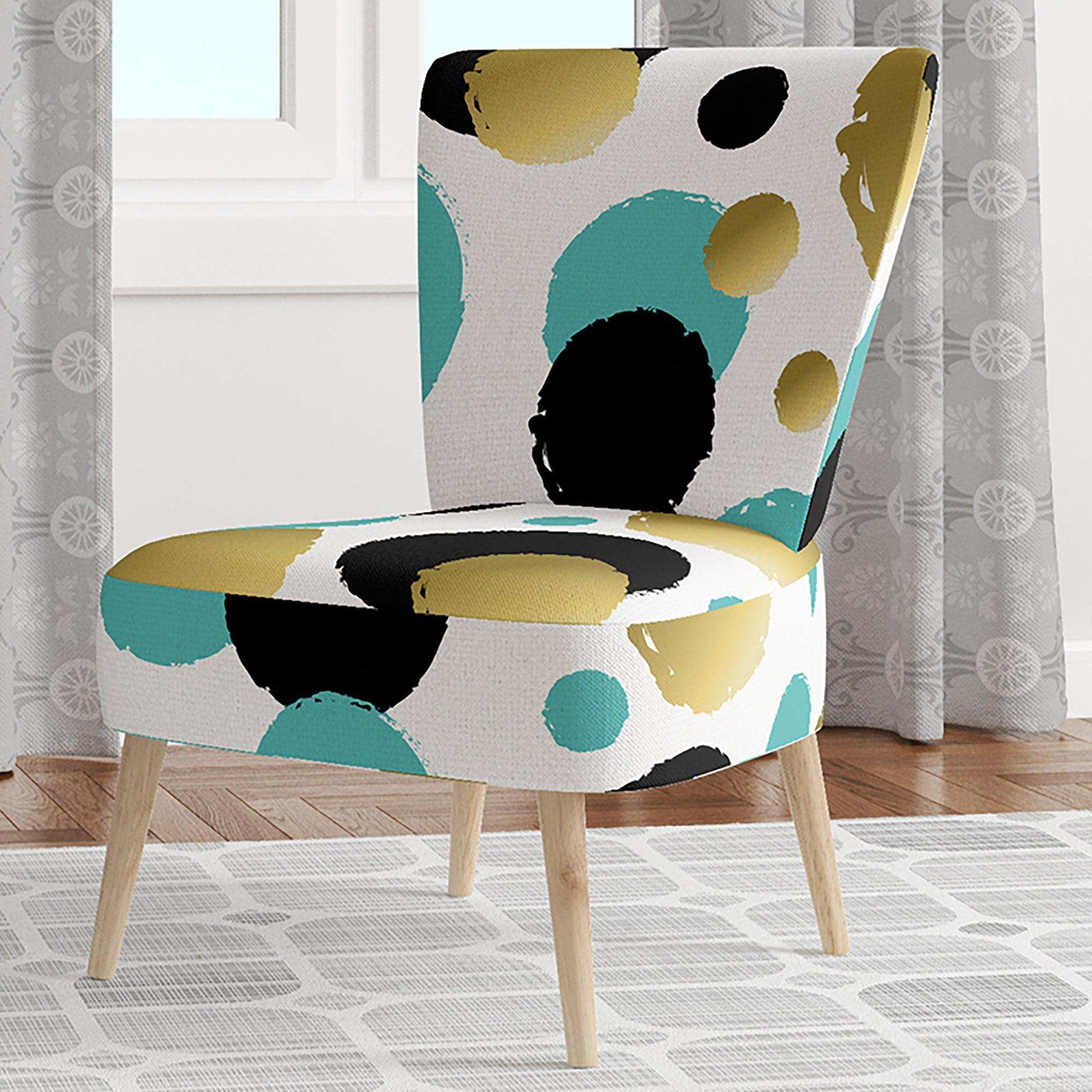 Gold And Blue Circles Mid-Century Accent Chair