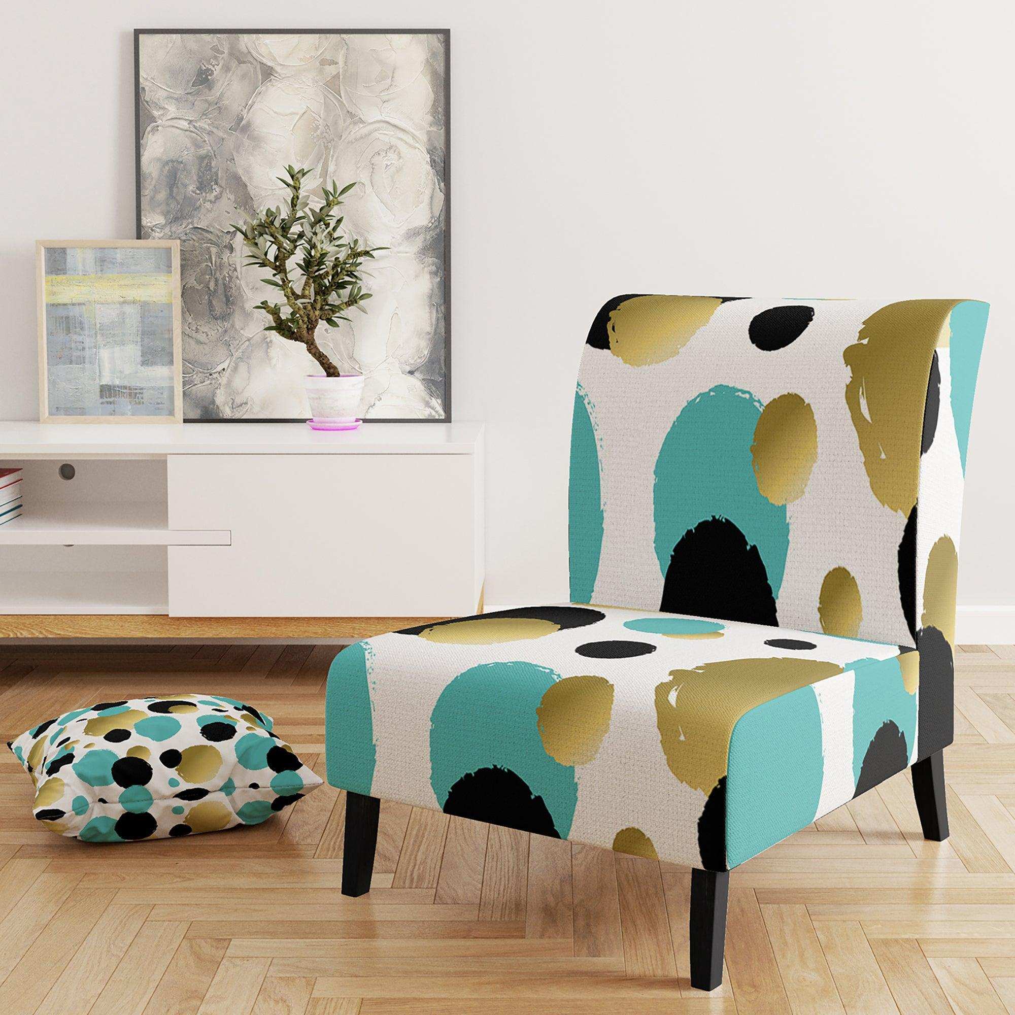 Gold And Blue Circles Mid-Century Accent Chair