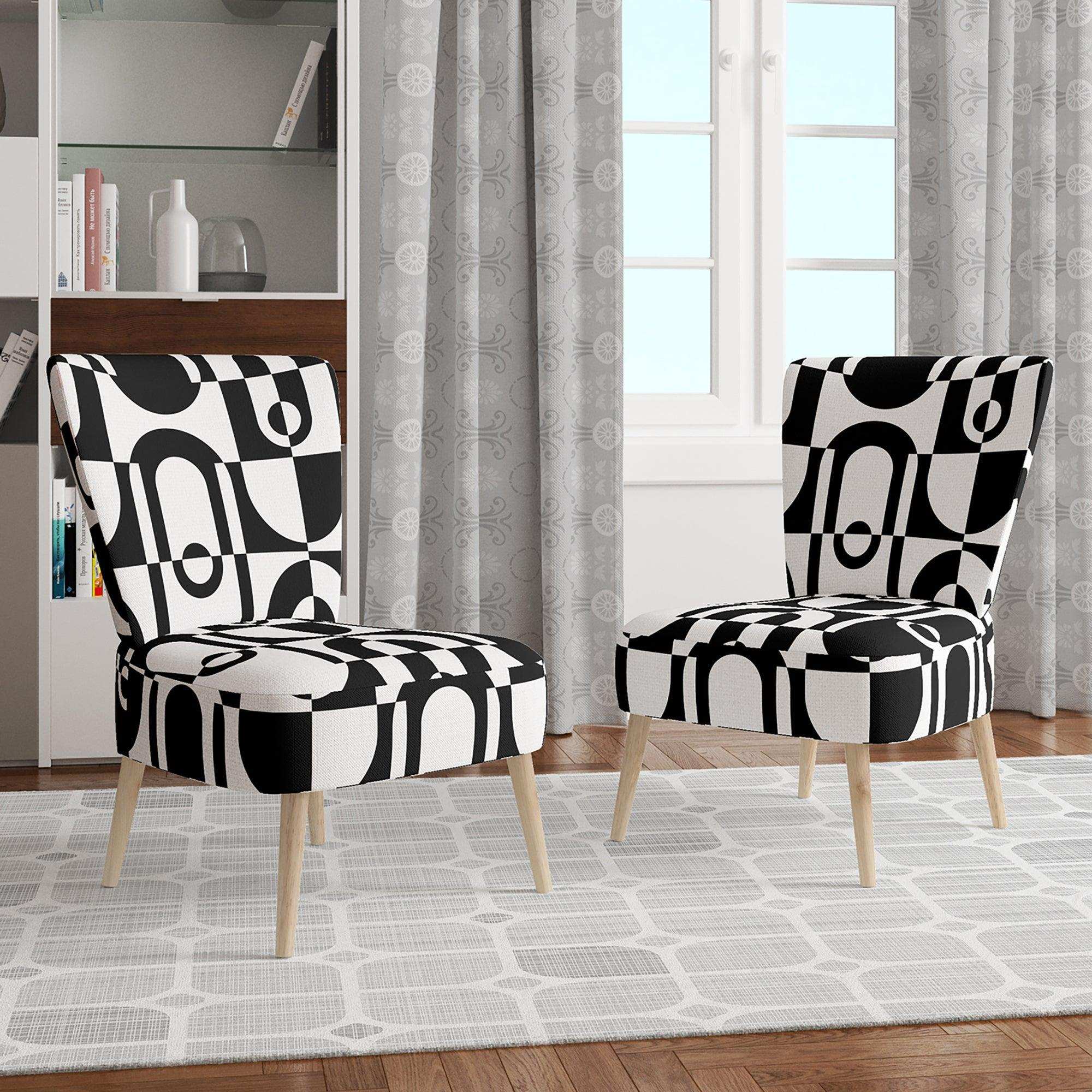 Monochrome Geometric Pattern VIII Mid-Century Accent Chair