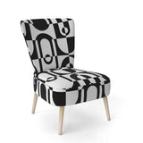 Monochrome Geometric Pattern VIII Mid-Century Accent Chair