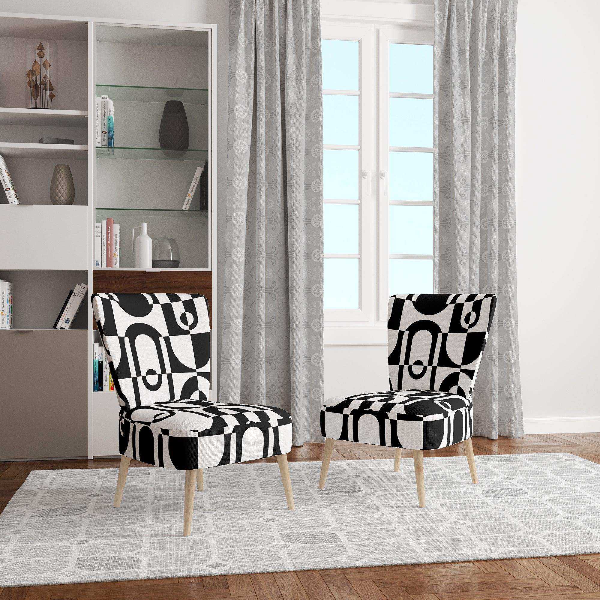 Monochrome Geometric Pattern VIII Mid-Century Accent Chair