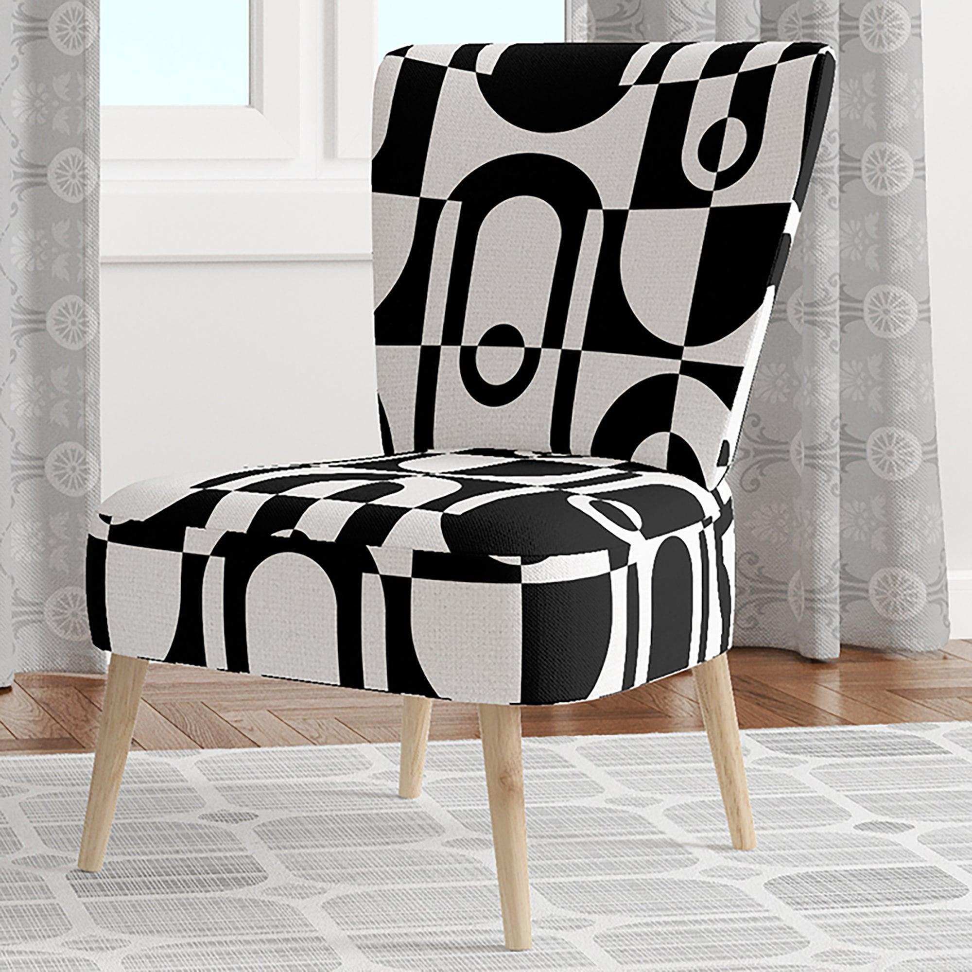 Monochrome Geometric Pattern VIII Mid-Century Accent Chair