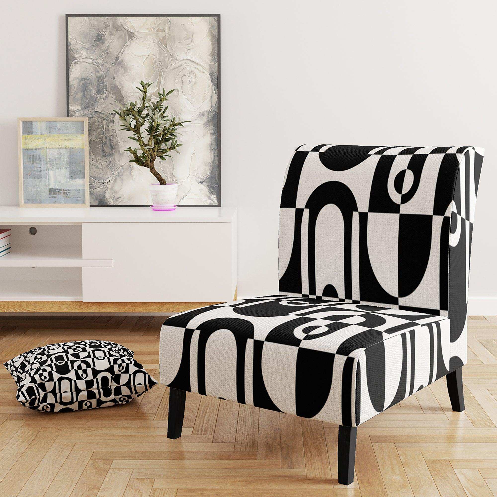 Monochrome Geometric Pattern VIII Mid-Century Accent Chair