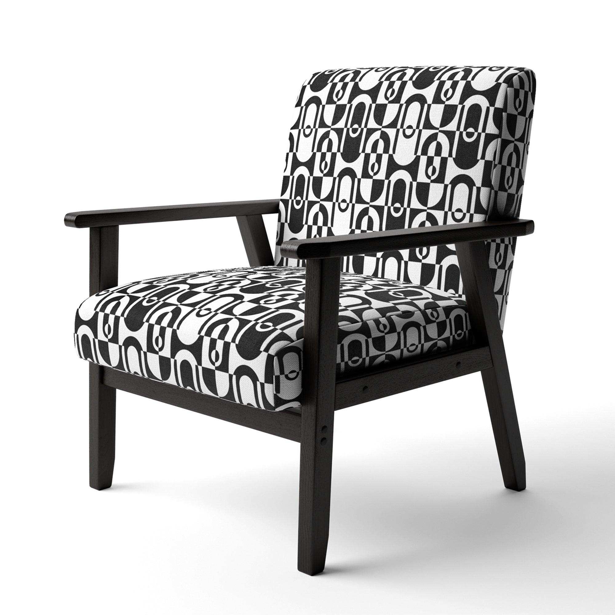 Monochrome Geometric Pattern VIII Mid-Century Accent Chair