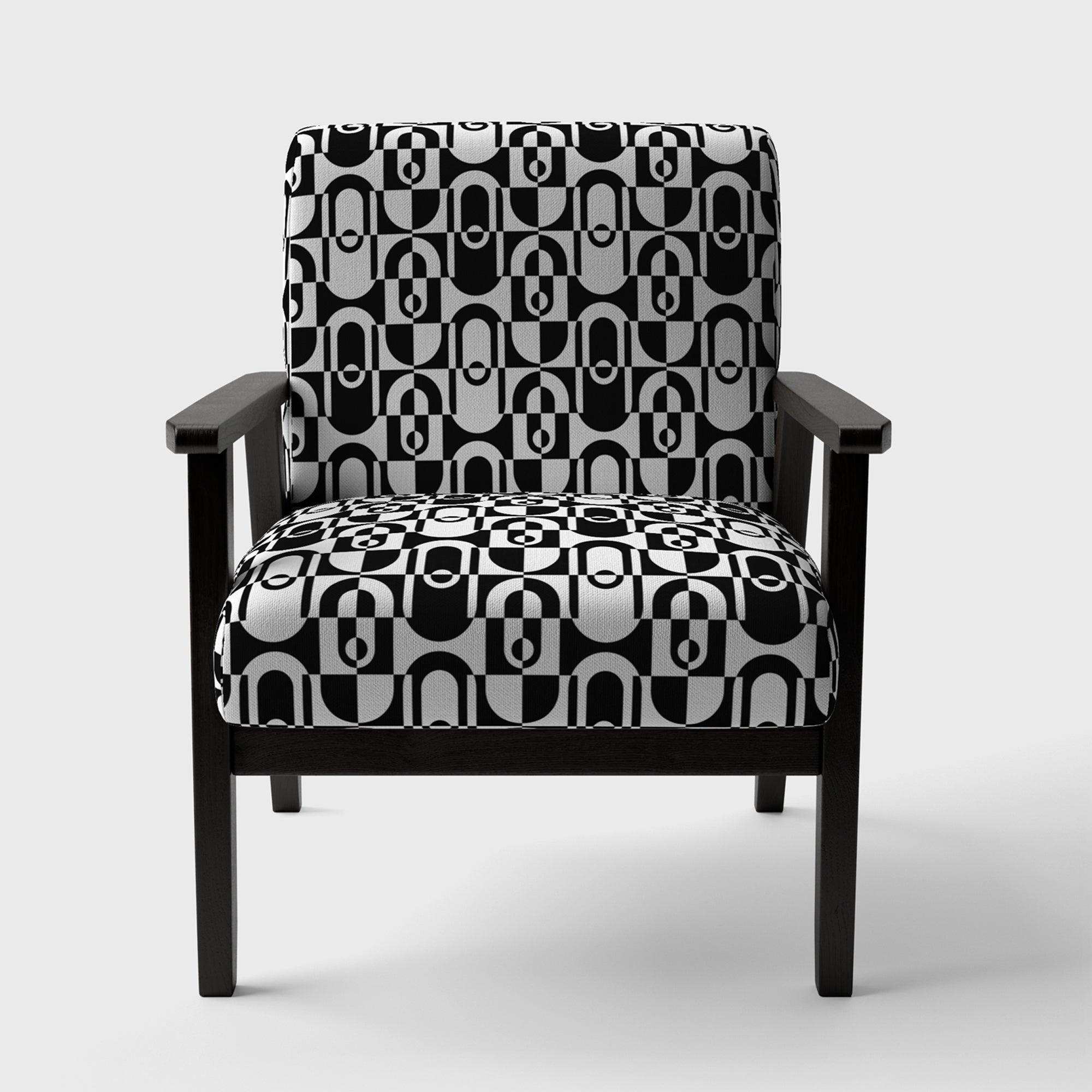 Monochrome Geometric Pattern VIII Mid-Century Accent Chair