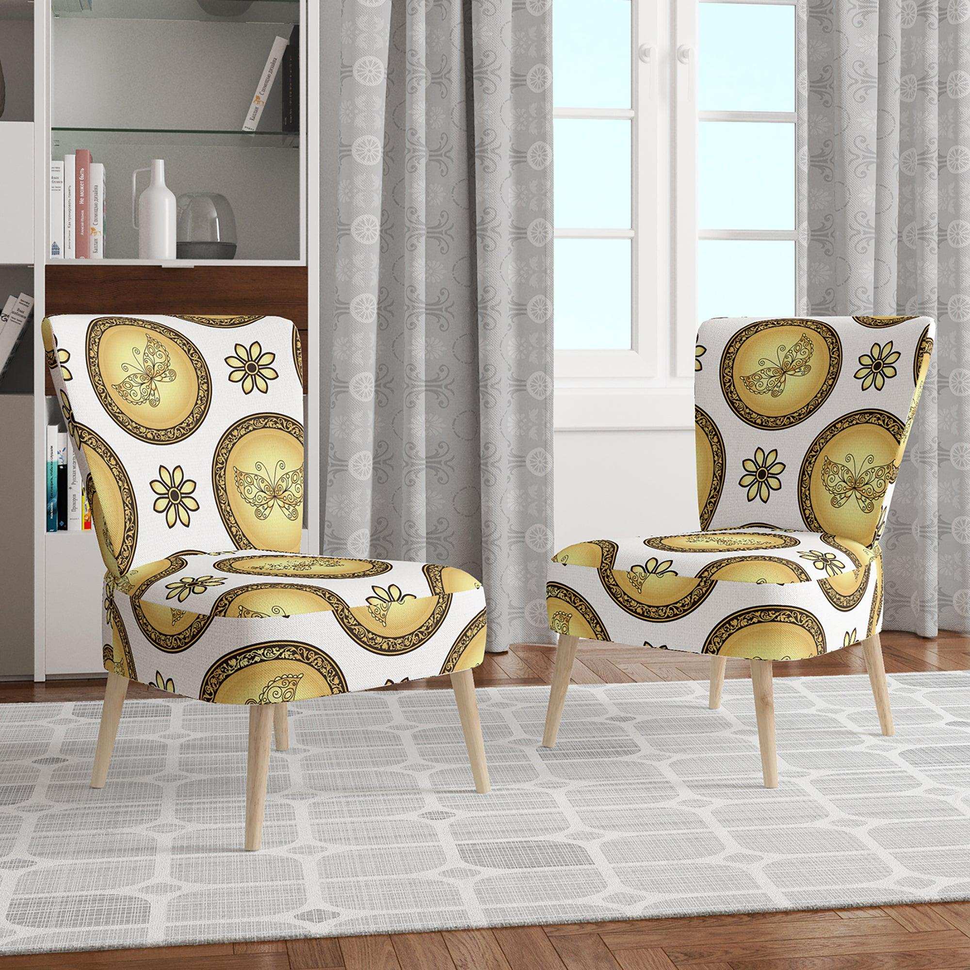Gold and browne pattern with gradient vintage circles Mid-Century Accent Chair