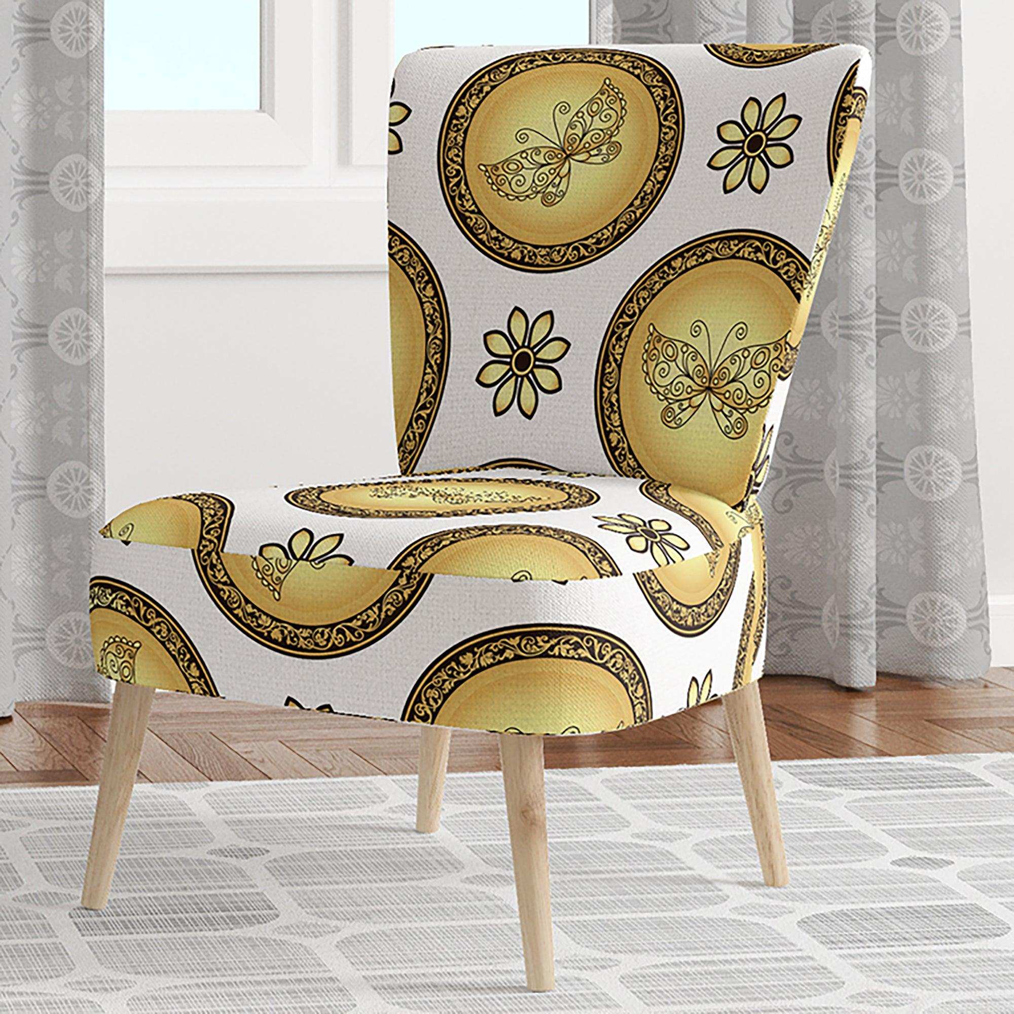 Gold and browne pattern with gradient vintage circles Mid-Century Accent Chair