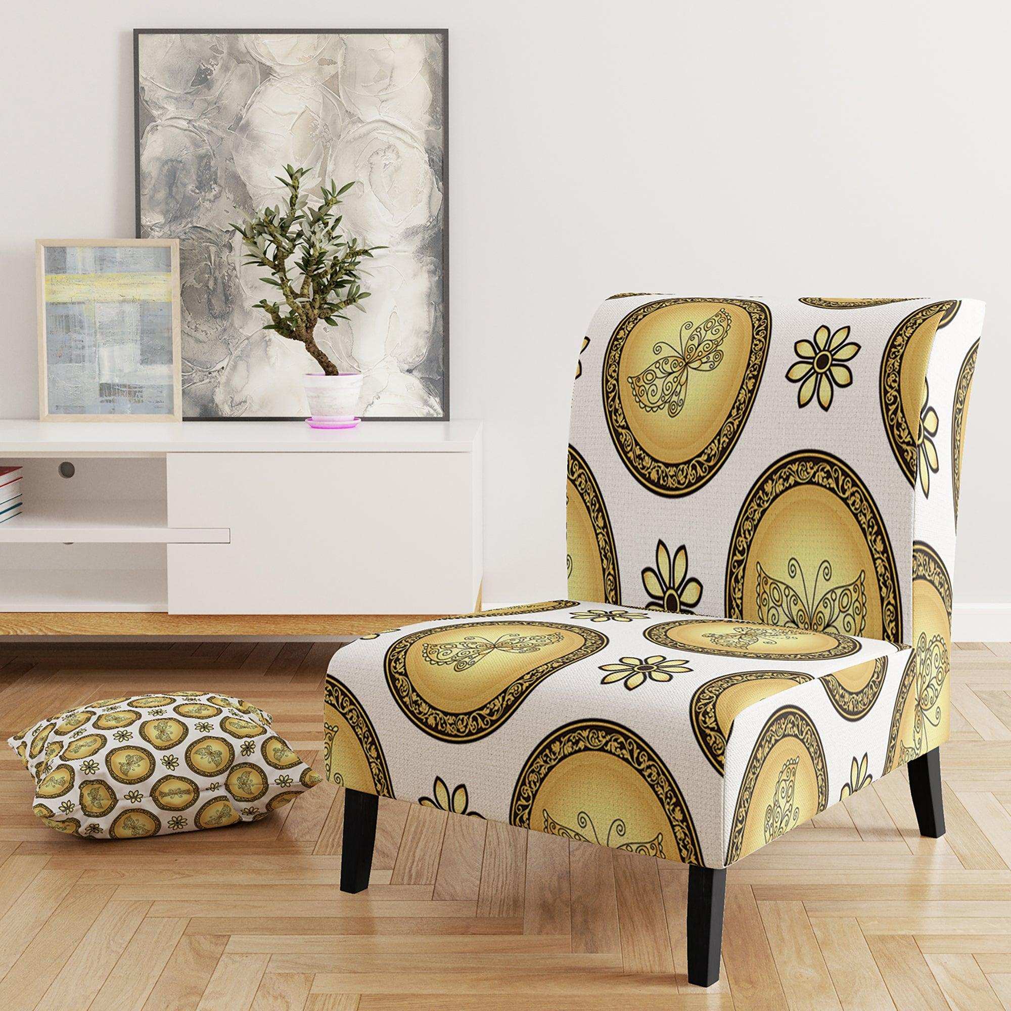 Gold and browne pattern with gradient vintage circles Mid-Century Accent Chair