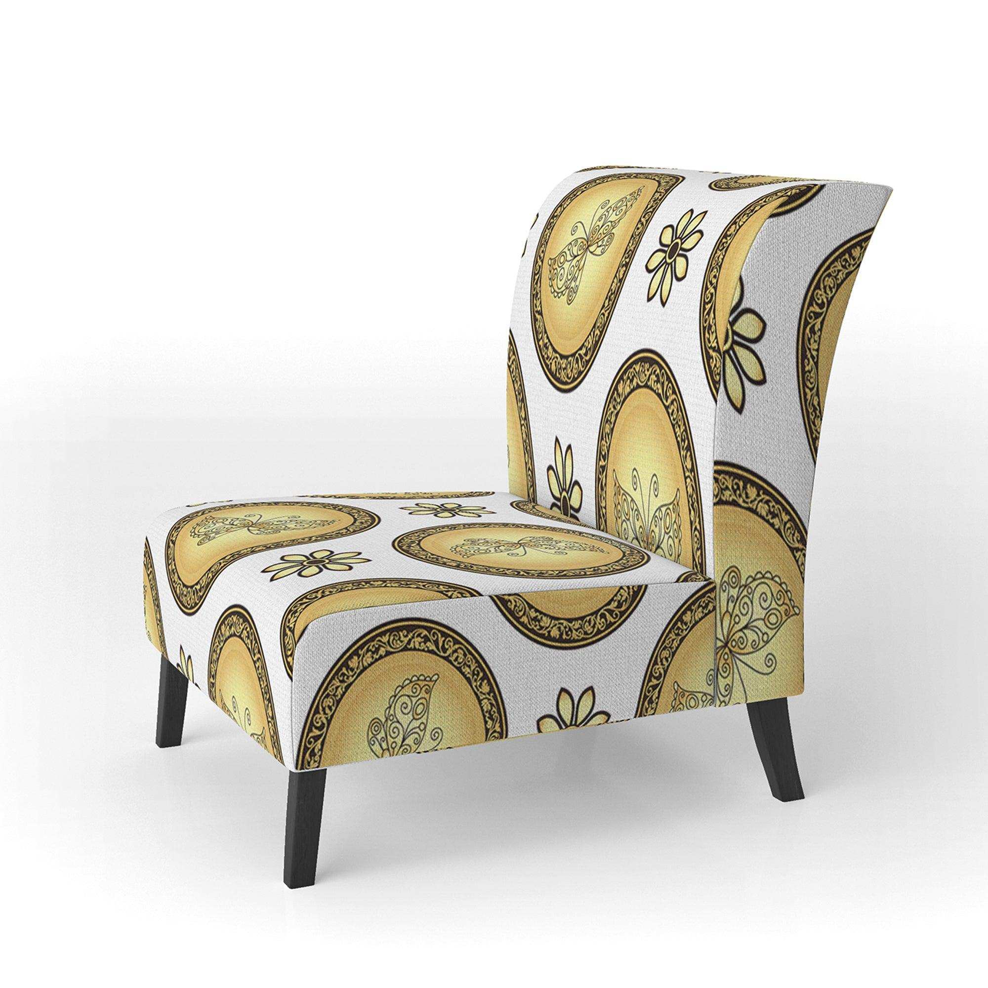 Gold and browne pattern with gradient vintage circles Mid-Century Accent Chair
