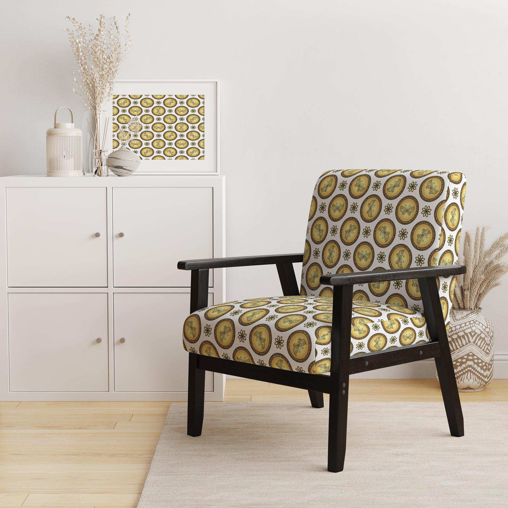 Gold and browne pattern with gradient vintage circles Mid-Century Accent Chair