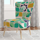 geometric pattern with leaves and flowers Mid-Century Accent Chair