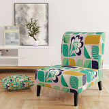 geometric pattern with leaves and flowers Mid-Century Accent Chair