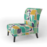 geometric pattern with leaves and flowers Mid-Century Accent Chair