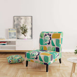 geometric pattern with leaves and flowers Mid-Century Accent Chair