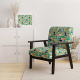 geometric pattern with leaves and flowers Mid-Century Accent Chair