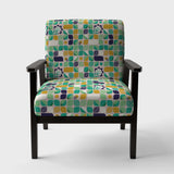 geometric pattern with leaves and flowers Mid-Century Accent Chair