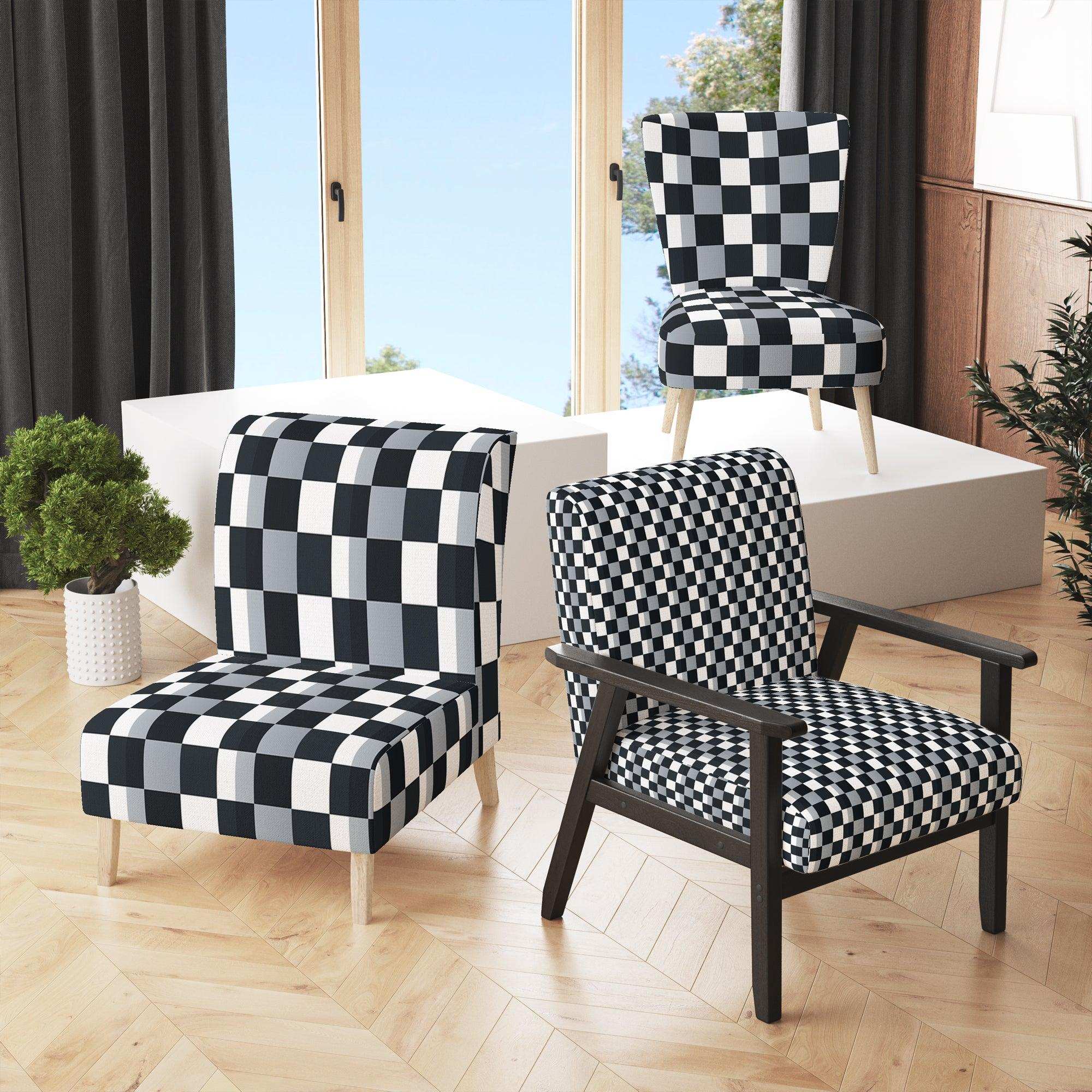 Geometric Monochrome Pattern I Mid-Century Accent Chair