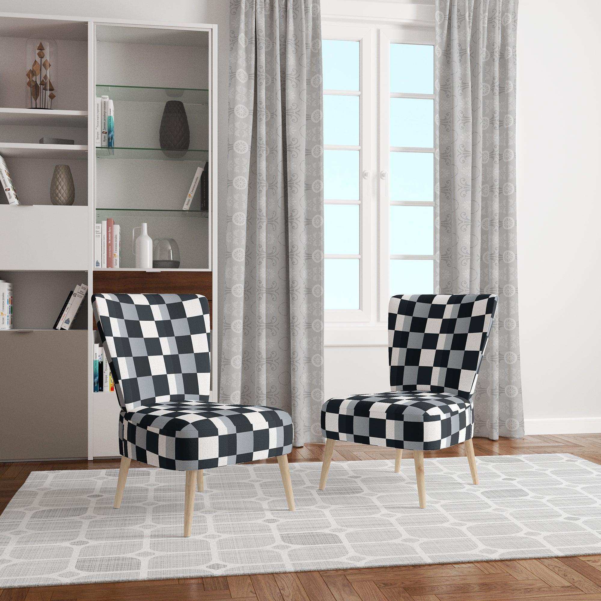 Geometric Monochrome Pattern I Mid-Century Accent Chair