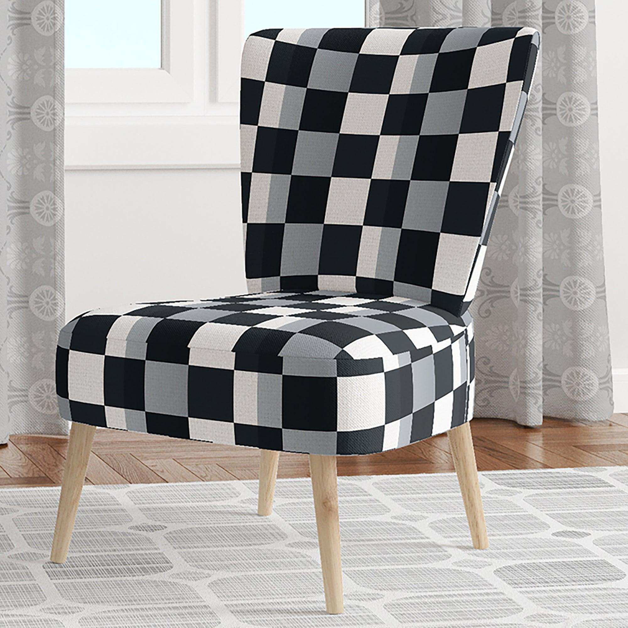 Geometric Monochrome Pattern I Mid-Century Accent Chair