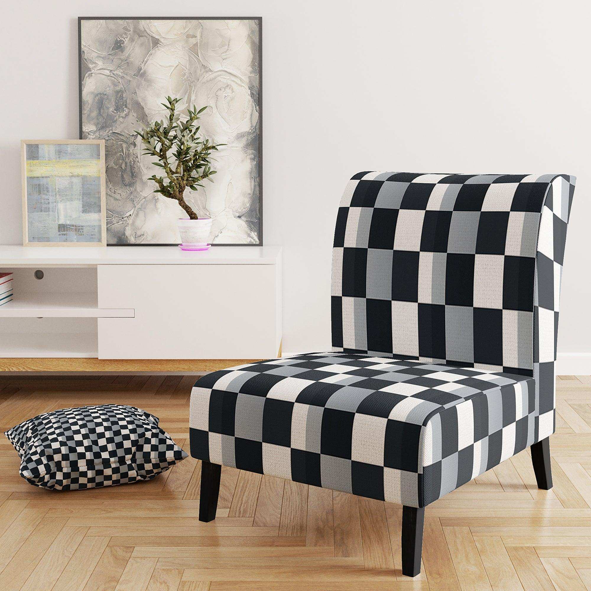 Geometric Monochrome Pattern I Mid-Century Accent Chair