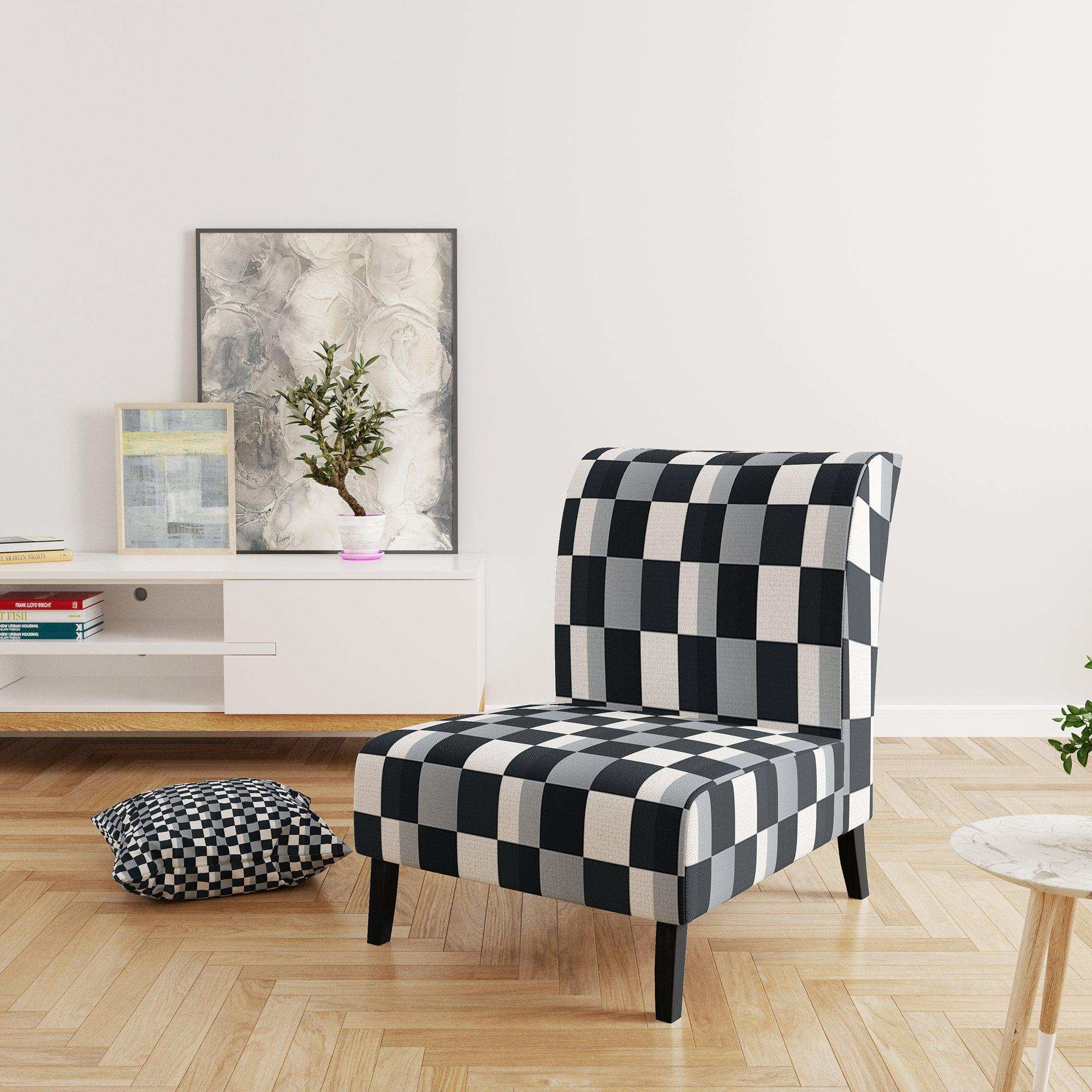 Geometric Monochrome Pattern I Mid-Century Accent Chair