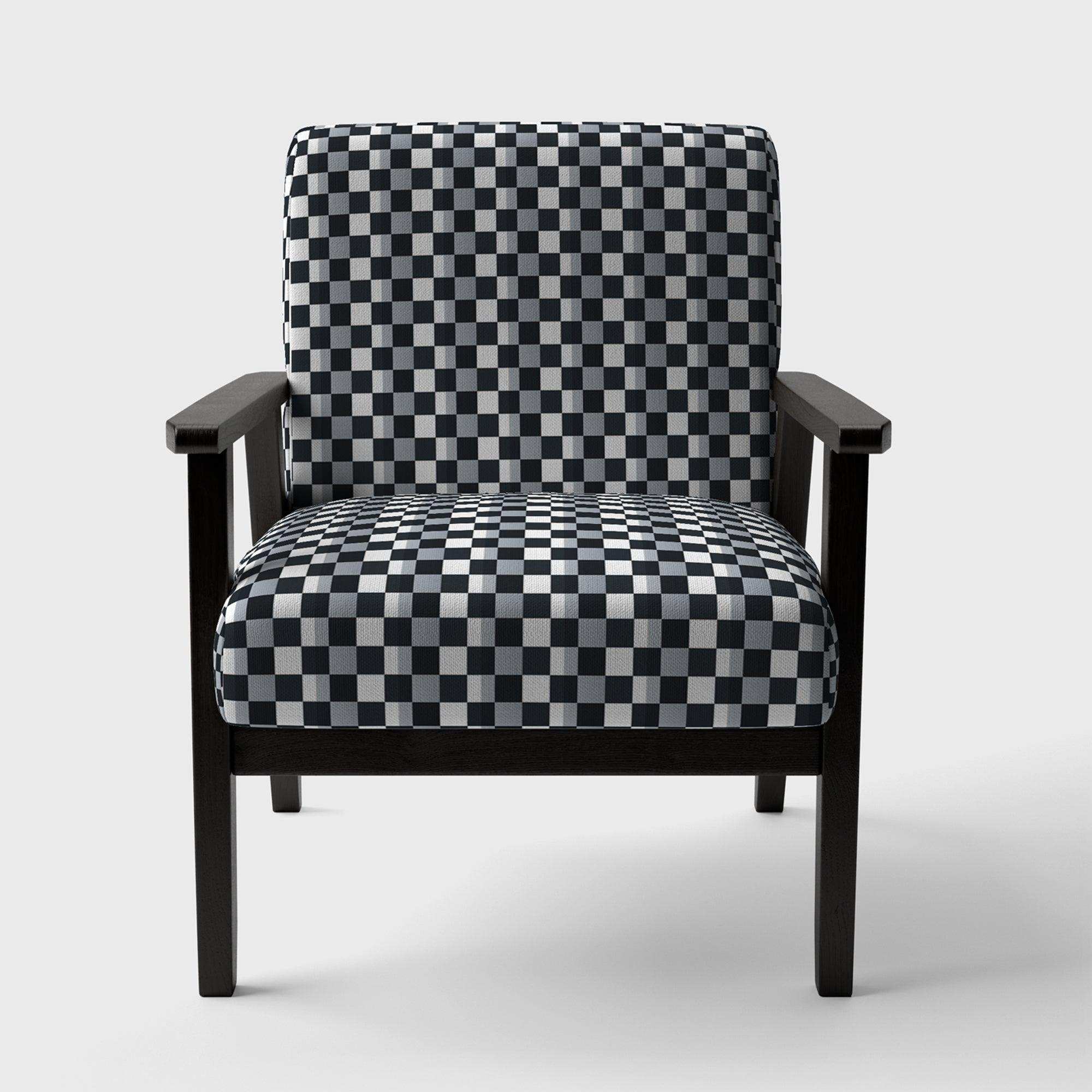 Geometric Monochrome Pattern I Mid-Century Accent Chair