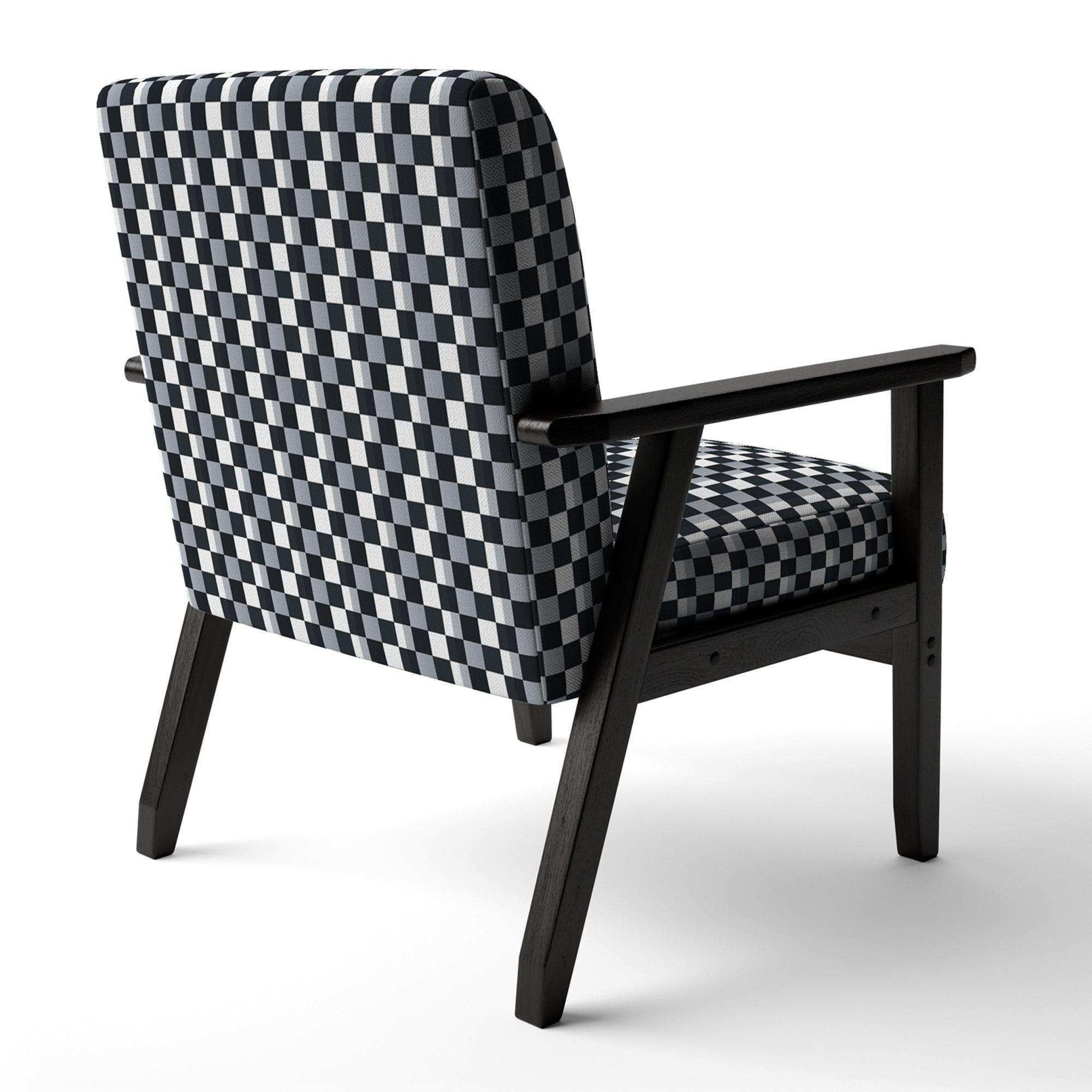 Geometric Monochrome Pattern I Mid-Century Accent Chair