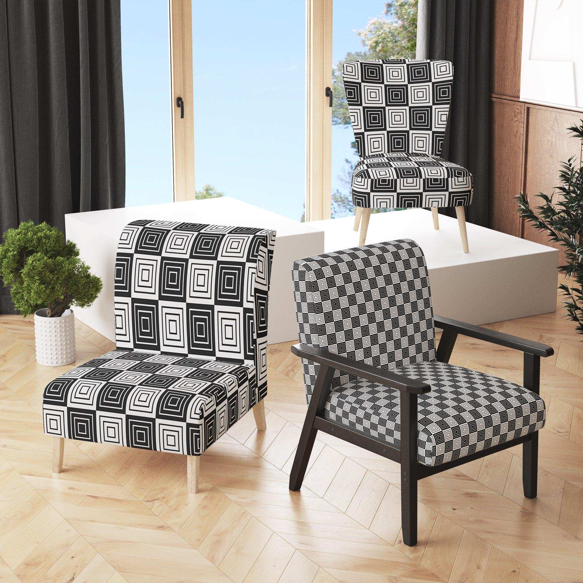 Monochrome Geometric Pattern XI Mid-Century Accent Chair