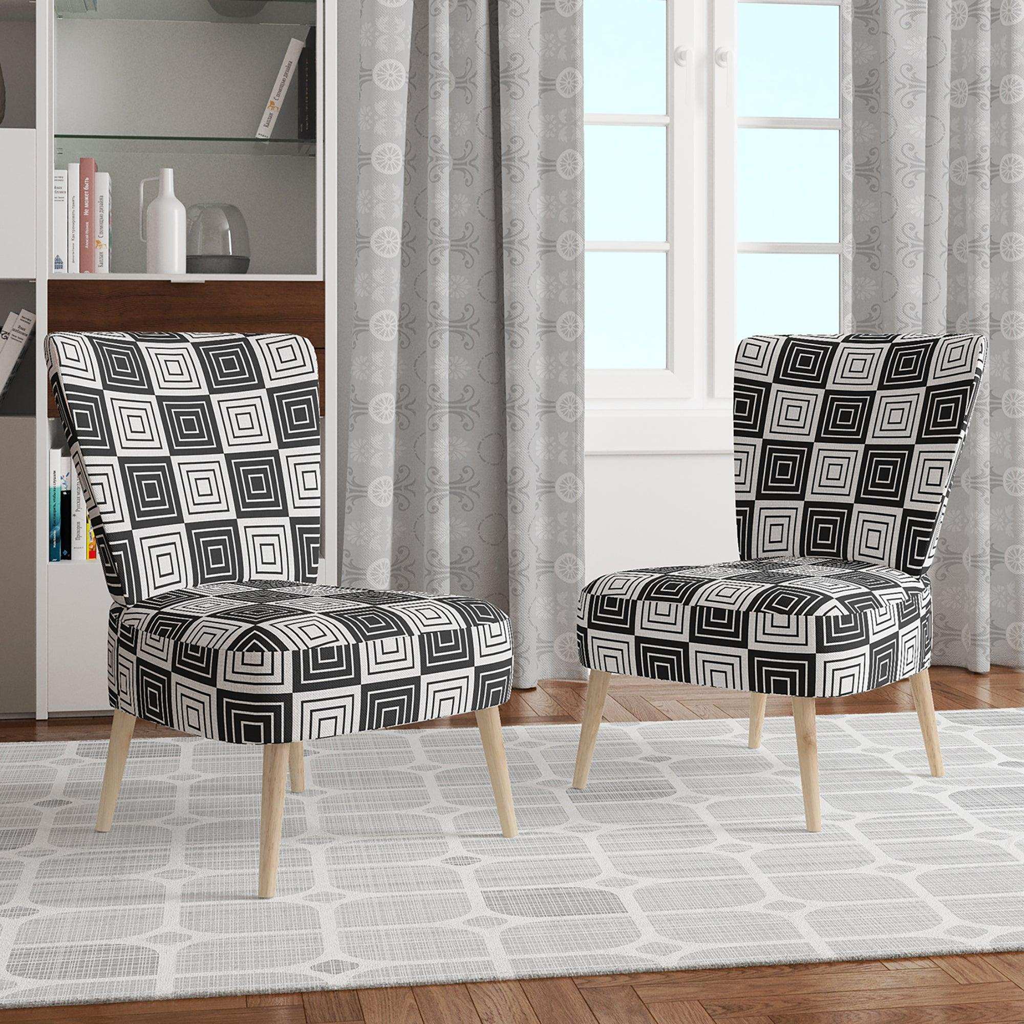 Monochrome Geometric Pattern XI Mid-Century Accent Chair